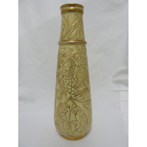 87 - Harrach - a glass vase, of cream coloured body gilded with two fabulous beasts, 31.5cm high approx