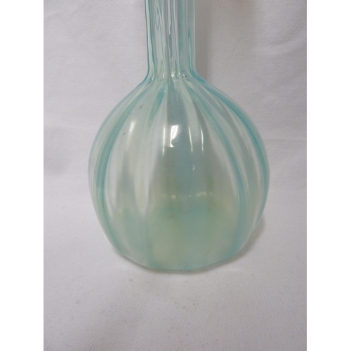 111 - Thomas Webb - a blue opaline Jack in the Pulpit vase, the ribbed bottle form body with elongated nec... 