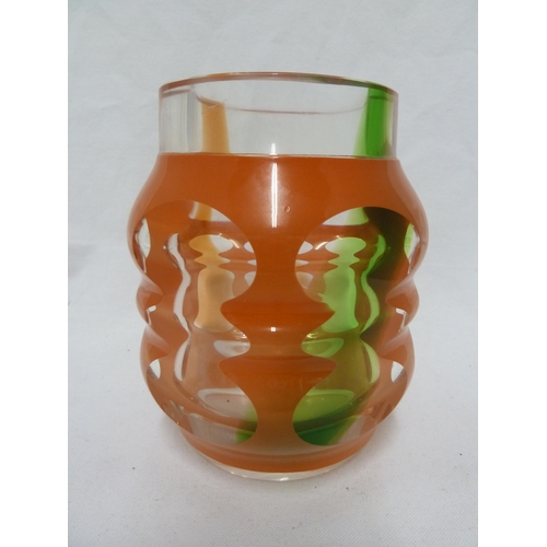 214 - Vratislav Šotola for Moser - an orange flashed glass vase cut through to emerald green striped colou... 