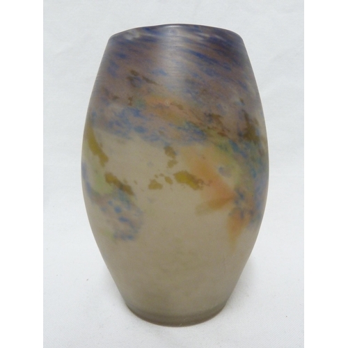 12 - Muller Freres - a marbled glass vase, predominantly of mauve and pink colours, acid etched mark to s... 