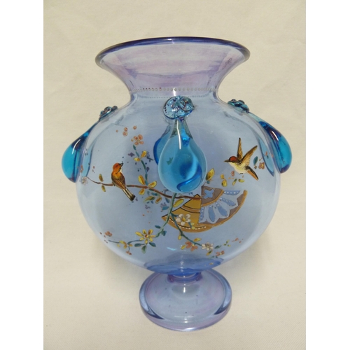 74 - Moser style - a glass moon flask vase, possibly by Auguste Jean of blue with purple iridescence, the... 