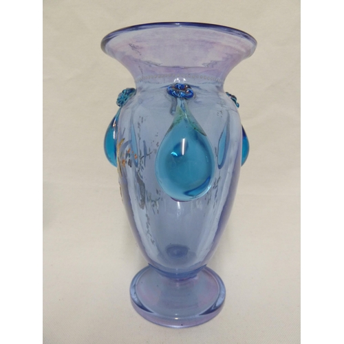 74 - Moser style - a glass moon flask vase, possibly by Auguste Jean of blue with purple iridescence, the... 