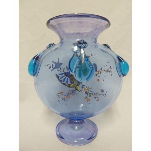 74 - Moser style - a glass moon flask vase, possibly by Auguste Jean of blue with purple iridescence, the... 