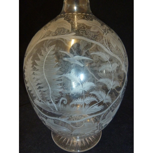 108 - Thomas Webb - a decanter and stopper, engraved with insects and birds amid wild plants and grasses w... 