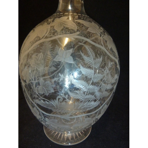 108 - Thomas Webb - a decanter and stopper, engraved with insects and birds amid wild plants and grasses w... 