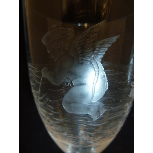 110 - English Glass - each finely engraved with a Chinese cherub angel in flight wearing a Mandarin hat an... 