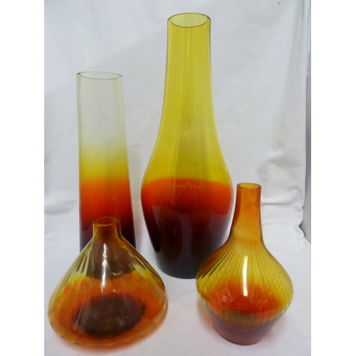 240 - Jan Gabrhel for Chlum u Trebone - Four Garnet glass vases, each graduating from red to yellow glass,... 