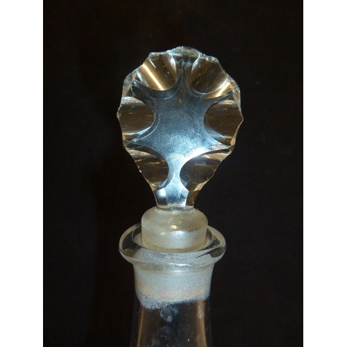 123 - English Glass - a decanter and stopper of mallet form decorated with stars over a triangular banded ... 