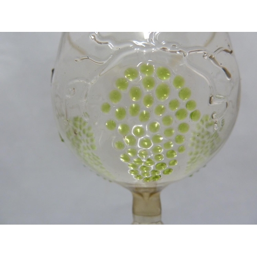 257 - Continental Glass - a pair of Jugenstil Hock wine glasses, decorated with green beaded grapes on a c... 