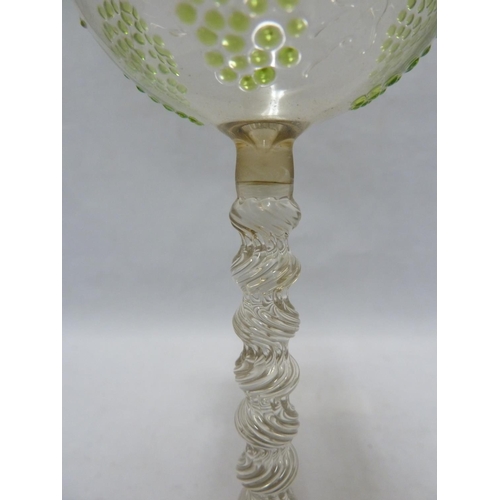 257 - Continental Glass - a pair of Jugenstil Hock wine glasses, decorated with green beaded grapes on a c... 