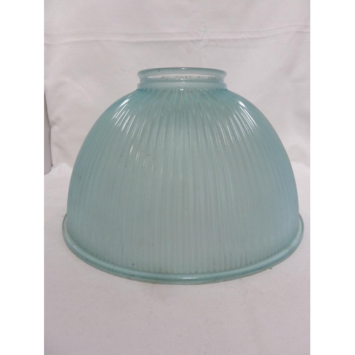 262 - A rare blue Holophane QE 300 industrial glass light shade, the ribbed body of pale blue glass, 29cm ... 