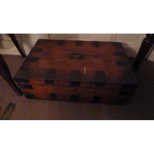 6 - A silver chest, bound in metal, 57cm max