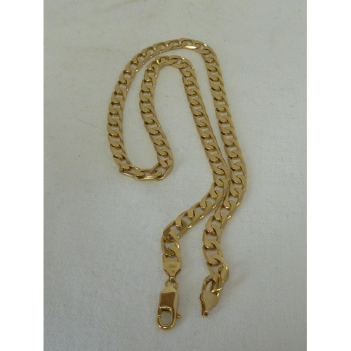 44 - A 375 marked yellow metal flat link necklace, 50.5cm long, 34.6grms