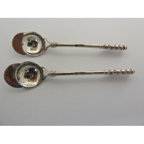 4 - Two silver salt spoons, the bowls formed as jockey caps on whip handles, marked 925, makers mark CCP... 