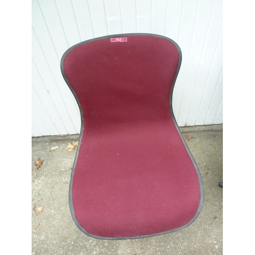 172 - A Royal Albert Hall stall chair, modern bucket seat shape on swivel stands, upholstered in cherry re... 