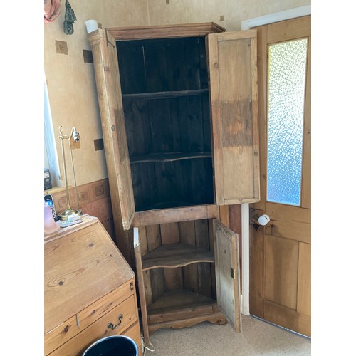 130 - An old pine corner cupboard, 195cm high x 80cm wide x 40cm max depth