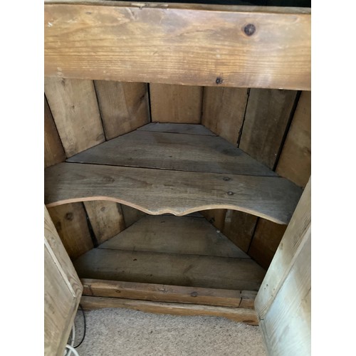 130 - An old pine corner cupboard, 195cm high x 80cm wide x 40cm max depth