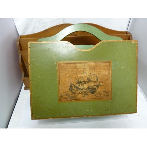 193 - A boxwood letter rack, of large size; and a vintage canterbury painted in green and applied with a p... 