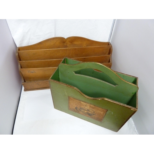 193 - A boxwood letter rack, of large size; and a vintage canterbury painted in green and applied with a p... 