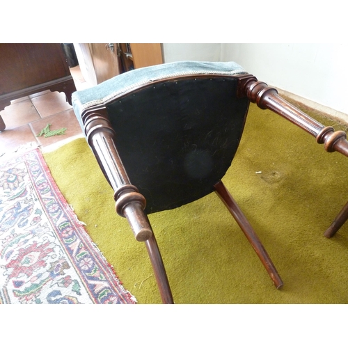 208 - A pair of Victorian mahogany bedroom chairs, bar back with foliate decoration to the top arch, taper... 