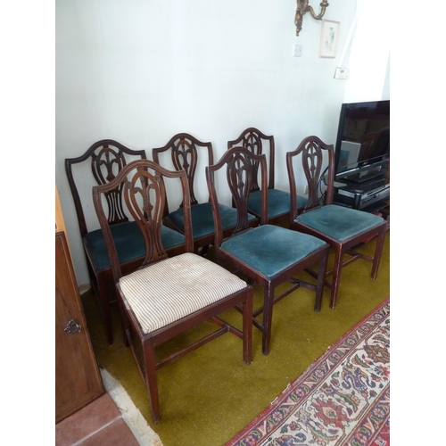 158 - A Set of Eight Hepplewhite Prince of Wales feathers shield back chairs, comprising 6 side and two ca... 