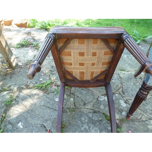 156 - A pair of Regency bar back side chairs bullseye motif to the center of the bar, reeded tapered legs ... 