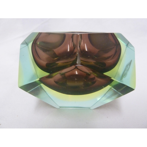 51 - A Vintage Murano glass Sommerso bowl in the style of Mandruzzato, the facetted glass bowl of square ... 