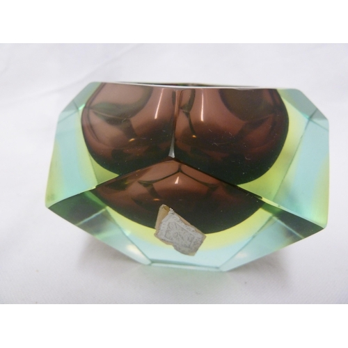 51 - A Vintage Murano glass Sommerso bowl in the style of Mandruzzato, the facetted glass bowl of square ... 