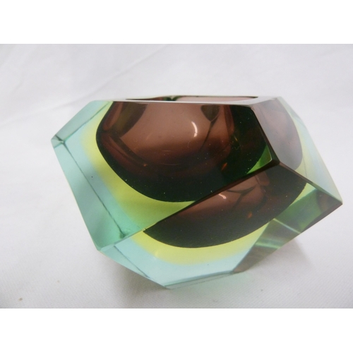 51 - A Vintage Murano glass Sommerso bowl in the style of Mandruzzato, the facetted glass bowl of square ... 