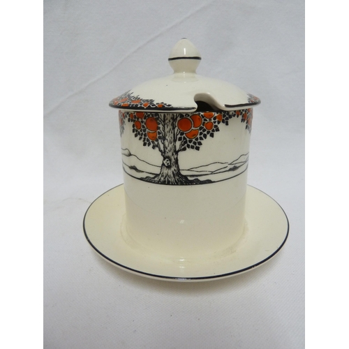 80 - A Crown Ducal Ware Orange Tree pattern preserve pot cover and integral stand; a tea plate fitted wit... 