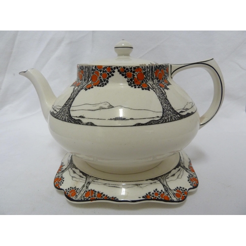 82 - A Crown Ducal Ware Orange tree pattern part tea set, comprising: Teapot, cover and stand; six cups, ... 