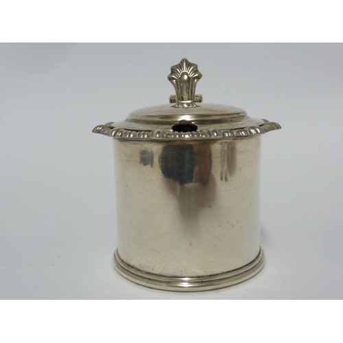 9 - A three piece silver cruet set, comprises pepperette, mustard and salt, the mustard and salt with fi... 