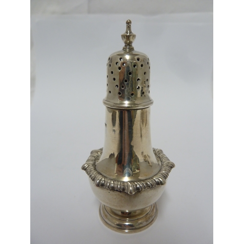 9 - A three piece silver cruet set, comprises pepperette, mustard and salt, the mustard and salt with fi... 