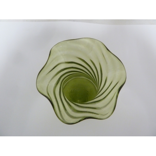 106 - James Powell for Whitefriars - A sea green vase with wrythen twist, 14.5cm