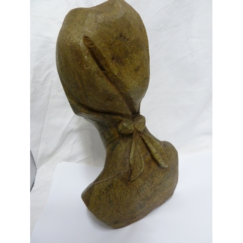 128 - A Harari verdite soapstone bust of an African woman, 33cm high approx