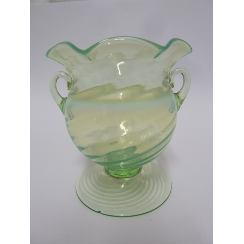 94 - A Stourbridge glass urn, of straw opal type with wrythen twist, 9.5cm high.