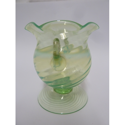 94 - A Stourbridge glass urn, of straw opal type with wrythen twist, 9.5cm high.