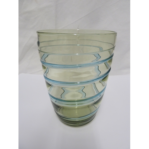 97 - A Whitefriars trailed glass vase, aqua on sea green, designed by Barnaby Powell, 1930's, 18cm max.