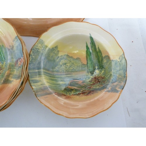 50 - A Royal Doulton Woodley Dale series ware fruit set, comprises a large bowl, 24cm diam; and 6 smaller... 