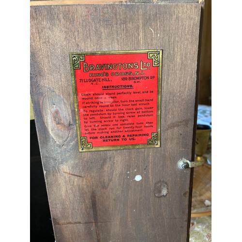 135 - A Bravington's Limited grandmother clock, original paper lable, mahogany finish, pendulum and key135... 