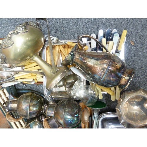 27 - Various silver plated items, including cutlery, serving ware and many Jersey milk cans (qty)