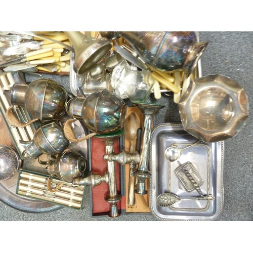 27 - Various silver plated items, including cutlery, serving ware and many Jersey milk cans (qty)