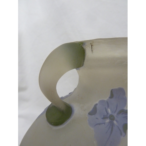 33 - Galle - a large three colour glass vase, of moon flask shape with handles cut with flowers, 21.5 cm ... 