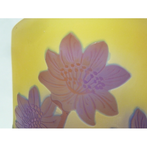 34 - Galle - a cameo glass vase decorated with blue flowers on a yellow ground, 15cm high.