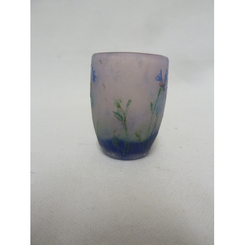 36 - Daum - a miniature cameo glass vase decorated with a cornflower picked out with enamels on a pale li... 