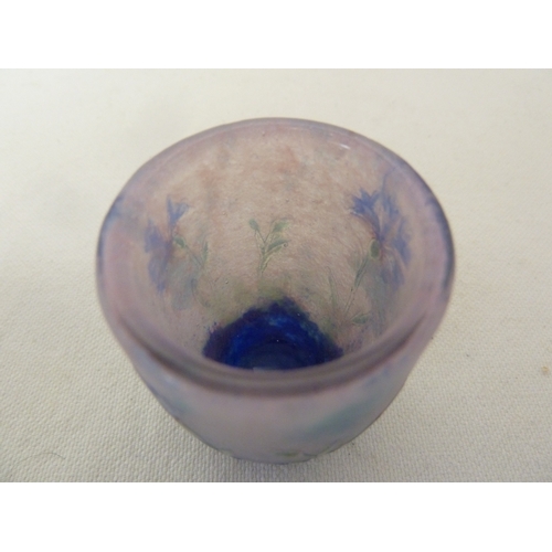 36 - Daum - a miniature cameo glass vase decorated with a cornflower picked out with enamels on a pale li... 