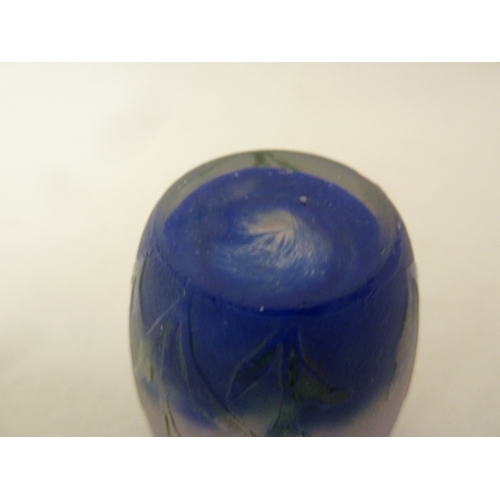 36 - Daum - a miniature cameo glass vase decorated with a cornflower picked out with enamels on a pale li... 