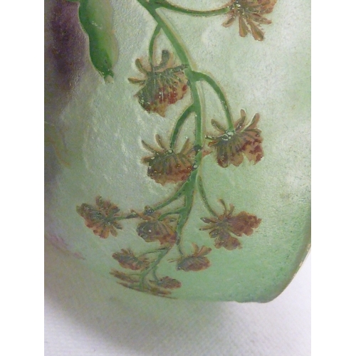 37 - Daum - A rare half egg form cameo glass , decorated with polychrome wild flowers on a green to mottl... 