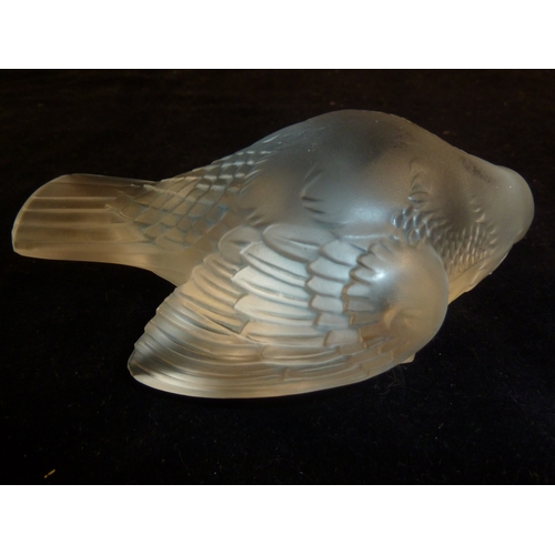 40 - R. Lalique - Moineau Timide the frosted glass bird form paperweight modelled standing with head pose... 