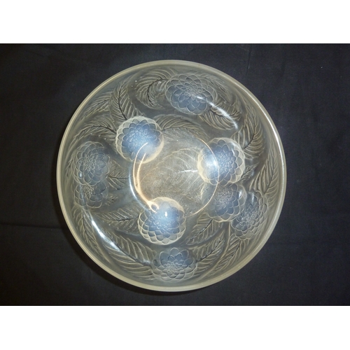 42 - R. Lalique - a Dahlia pattern opalescent glass bowl, the design of circular flowers with large leave... 